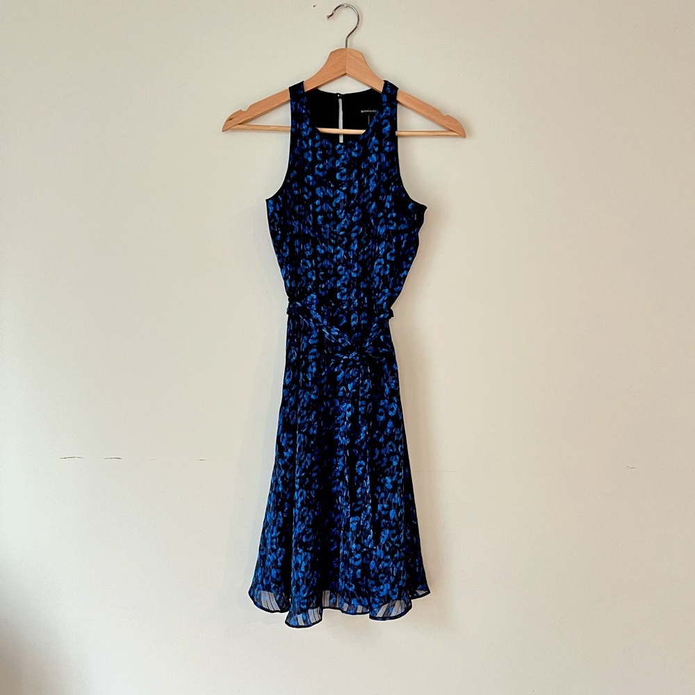 Banana Republic Racerback Blue & Black Cheetah Print Dress 00P NWOT